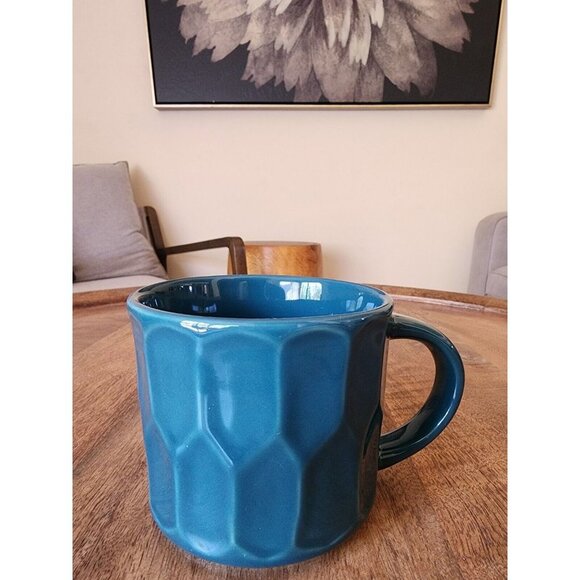 2014 Starbucks Teal Green Blue Solid Scalloped Coffee Cup Tea Mug | 14oz - Picture 2 of 4